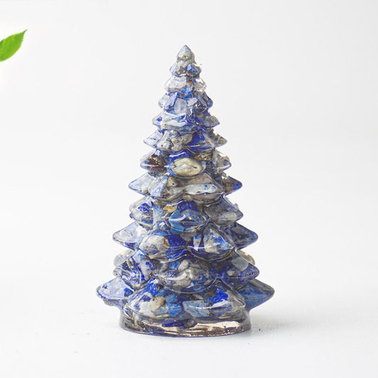 Crystal Resin Christmas Tree Ornament – Lapis Lazuli Gemstone-Style Tabletop Tree