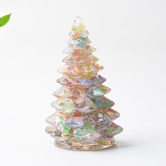 Crystal Resin Christmas Tree Ornament – Colourful Cat Eye Gemstone-Style Tabletop Tree