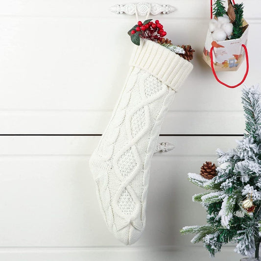 Large Chunky Knit Christmas Stocking – 53 cm White Cable-Knit Stocking